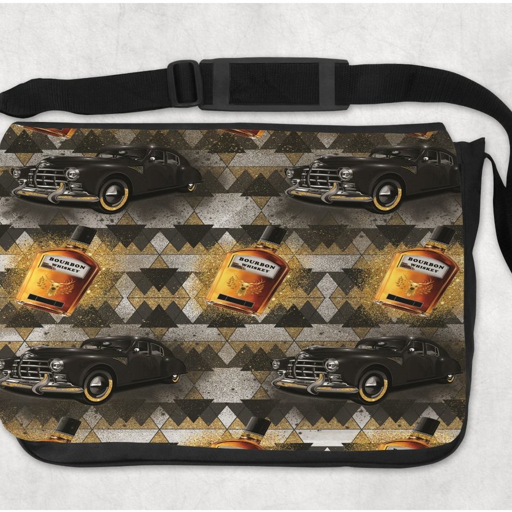 Men's Custom Vintage Car Whiskey Design Nylon Crossbody Shoulder Messenger Bag